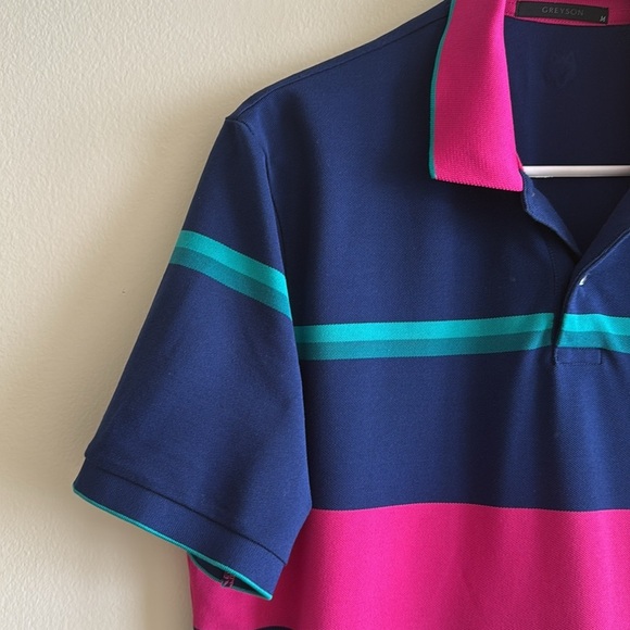 Greyson Shawnee Colorblock Pink Blue Golf Polo Short Sleeve Shirt - Picture 4 of 8